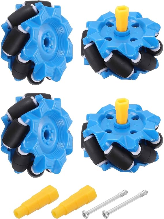 MECCANIXITY 2Set Mecanum Wheels Set with Hexagonal Universal Pins and Screws, 52mm / 2.05" ABS Rubber Omnidirectional Wheels for Smart Robot Car Parts DIY Models Accessories, Blue