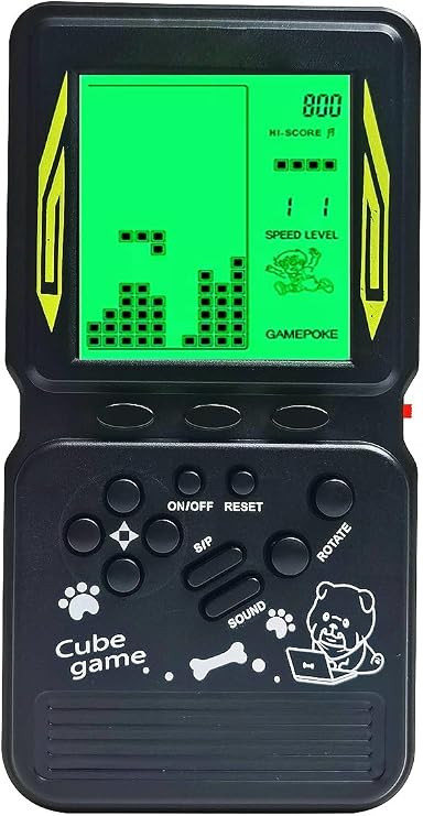 HLF Retro Brick Game Console Large Screen with Green Backlight Built-in 23 Multi-Mode Block Games Classic Nostalgia Speed and Difficulty Adjustable Powered by 2 AA Batteries (Black)