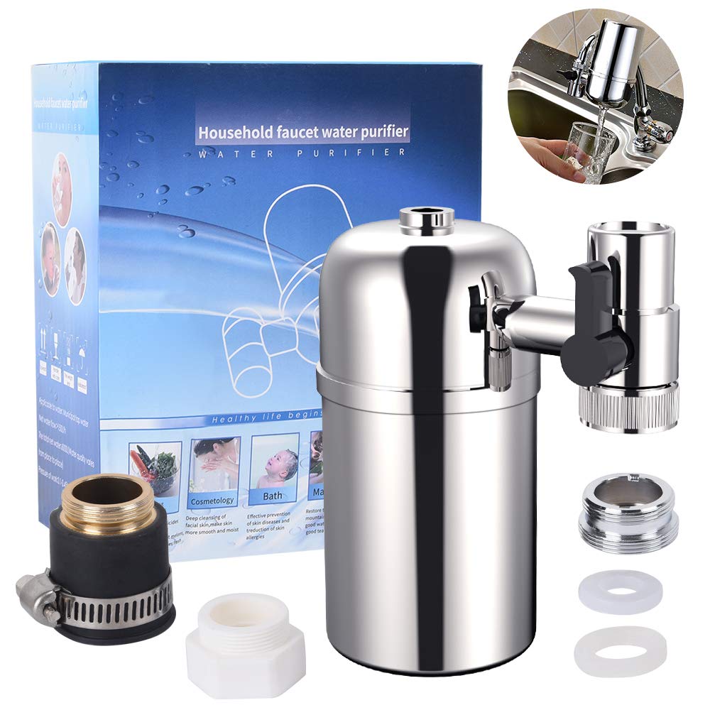 XREXS Faucet Water Filter Purifier System, Water Faucet Filtration System Tap Water Filter with 3 Adapters Fits for Most of Faucets, Filter Out Lead, Fluoride & Chlorine 1 Ceramics Filter Included