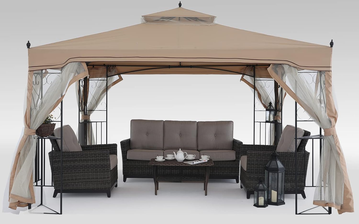 MASTERCANOPY Patio Gazebo with Netting Screen Walls for Lawn, Garden, Backyard and Deck Beige 10x10,Beige