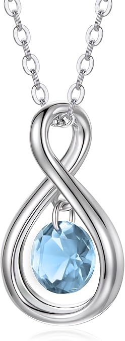925 Sterling Silver Birthstone Necklace for Women,12 Color Birthstone Infinity Necklace,16"+2" Adjustable Minimalist Dainty Jewelry Gift for Women