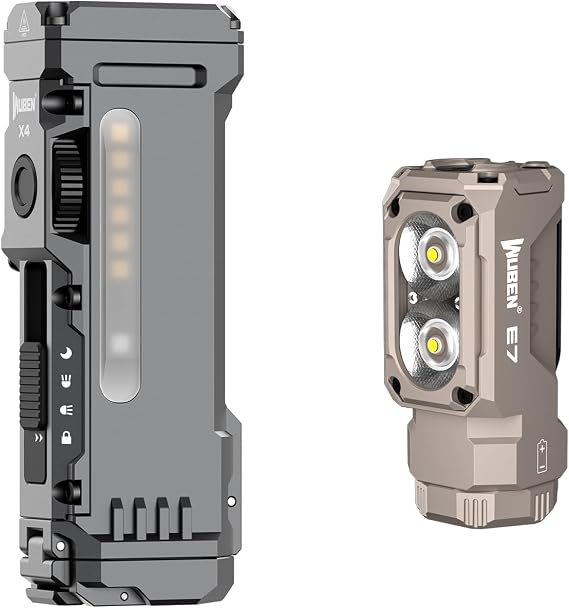WUBEN E7 1800 Lumen Rechargeable Mini Flashlight with Magnet Bundle X4 EDC Flat Flashlight with RGB Light