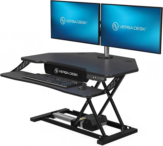 VERSADESK PowerPro Elite Smart Corner Standing Desk Converter - Adjustable Sit Stand Desk Riser with Keyboard Tray & USB C Ports - App Controlled Height Adjustment for Home or Office | Black (36" x