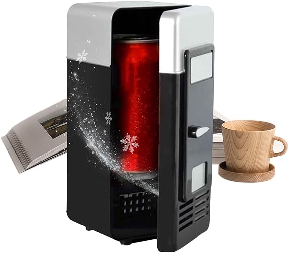 Mini Refrigerator | Personal USB Drink Cooler Cooler Cooler Cooler | Compact Plug-in Appliance Cooling and Heating Device for Teens Students Girls Family Boys | ユーエスビーパーソナル冷蔵庫 飲料缶クーラー 学生 男女 家族映画ナイト 寮 寝室 ドライブ アパート向け