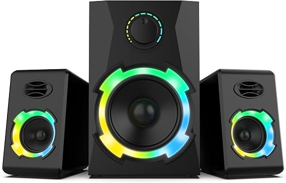OR O R O W OROW Computer Speakers,40W PC Speakers with Subwoofer,Gaming Speakers with Bass,AC Powered,Support Bluetooth&SD&USB Play, 2.1 Multimedia Speakers System with RGB Light (Black)