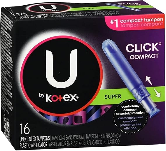 U by Kotex Click Compact Tampons, Super Absorbency, Unscented, 16 Ct (Pack of 6)