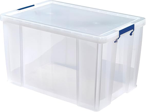 Bankers Box 85L Plastic Storage Boxes with Lids. ProStore Super Strong Stackable Plastic Storage Boxes (37.5 x 57.5 x 38cm), Made in the UK, Clear