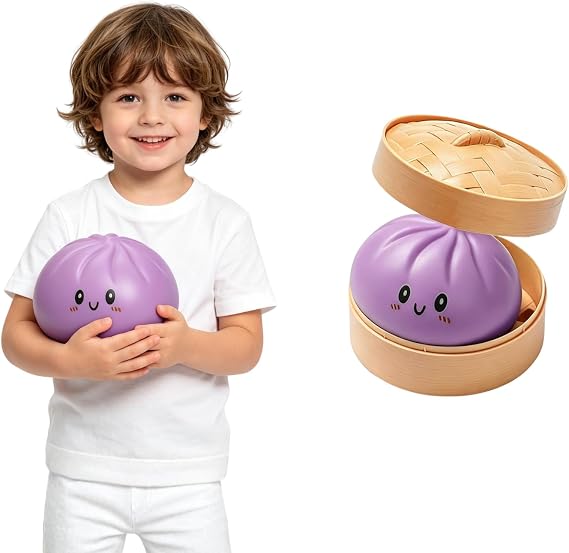 Giant Dumpling Cute Squishy Stress Ball,Jumbo Soft Slow Rising Dumpling Stress Ball,Large Dumpling Cute Squishy,Stress Relief Desk for Office Home Study Adults(Purple M: 15cm/5.9 Inch(no Basket)