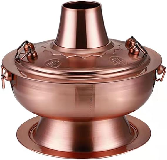 Copper Shabu Pot Chinese Copper Hot Pot Split Design Easy to Clean Stainless Steel Charcoal Hot Pot for Catering Parties Events Wedding Banquets Commercial Grade,Copper,30cm/11.8inch
