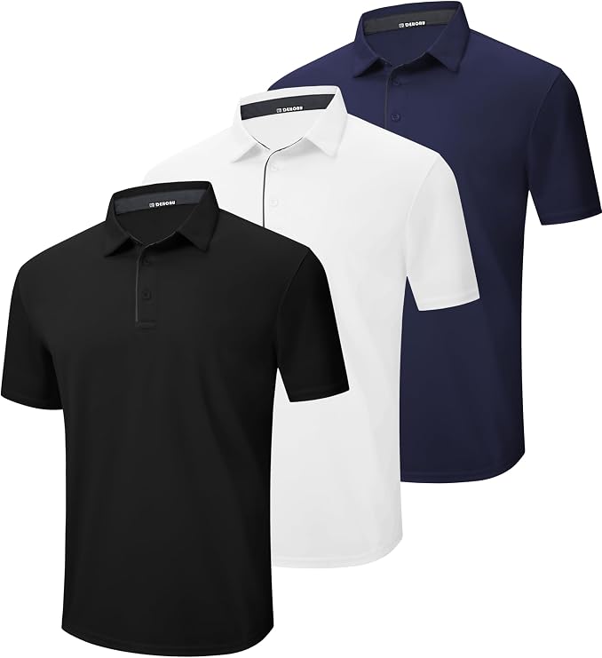 Men's 3 Pack Quick Dry Polo Shirts | Short sleeve collared shirts for golf, tennis, work, and casual wear with breathable comfort and everyday black basics