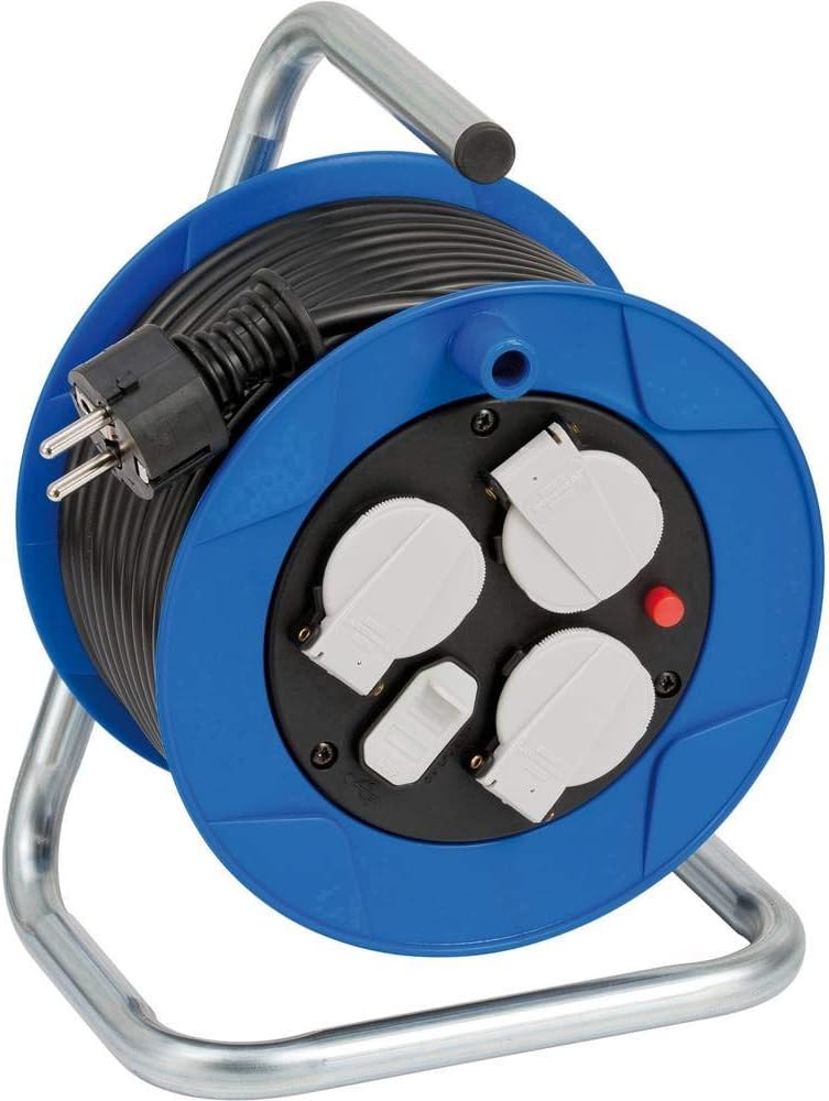 Garant Compact Cable Reel 3-Way with USB for Indoor Use Indoor Cable Reel with USB Charging Function and 15 m Cable, Made in Germany, Blue