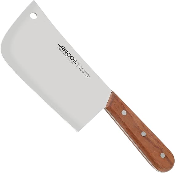 Arcos Kitchen Cleaver Knife - Bone and Meat Chopper. 180 mm NITRUM Stainless Steel Blade. Jatoba Wood Handle. Brown Color. Atlantic Series