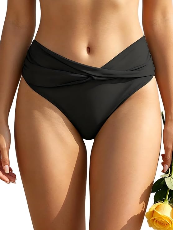 SHEKINI Women's Bikini Bottom Twist Front Cheeky Swimsuit Ruched Bathing Suit Bottoms