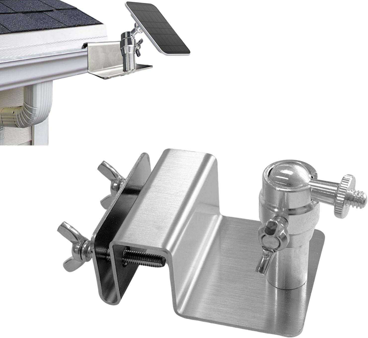 Witi Gutter Mount for Eufy, Arlo Solar Panel , Adjustable Stainless Steel Mount Bracket to get Sun , No Drill Installation Compatible with 14 Screw Camera
