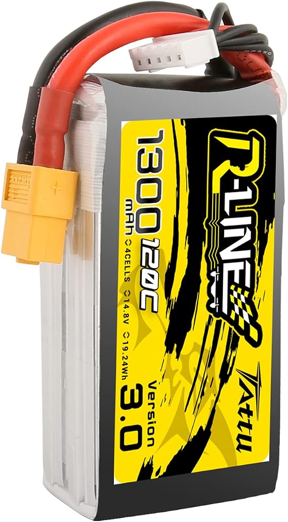 Tattu R-Line Version 3.0 1300mAh 14.8V 120C 4S1P Lipo Battery Pack with XT60 Plug