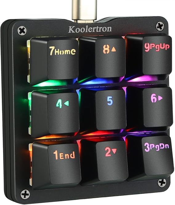 Koolertron One Handed Macro Mechanical Keyboard, RGB LED Backlit Portable Mini One-Handed Mechanical Gaming Keypad OSU! Keyboard 9 Fully Programmable Keys Blue Switches