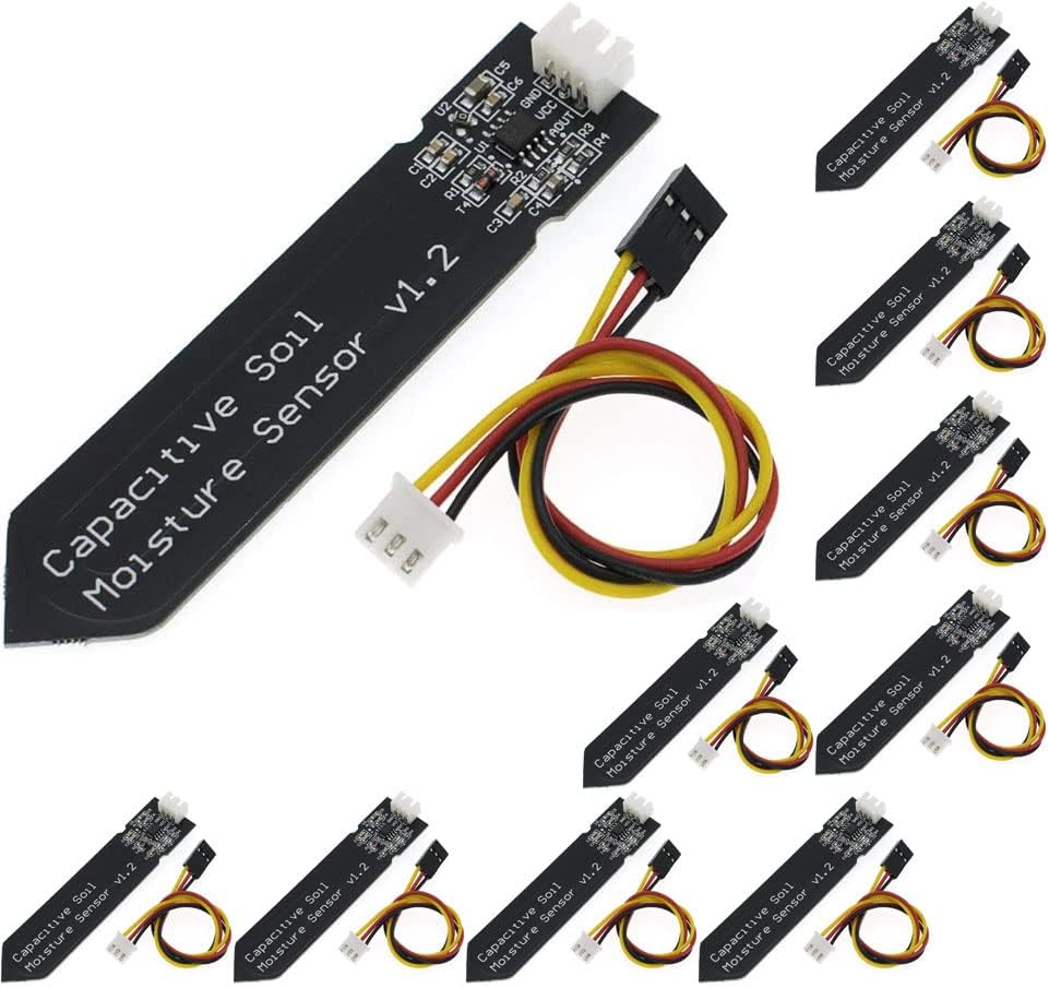 Fasizi 10pcs Capacitive Soil Moisture Sensor Corrosion Resistant for Arduino Moisture Detection Garden Watering DIY