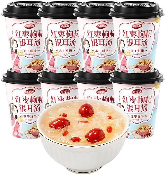 Rock sugar snow pear jujube white fungus soup, instant red date tremella soup, freeze dried Tremella blocks, nutritious breakfast Congee, jujube syrup, healthy Dim sum, sweets, side dishes (12 cups)