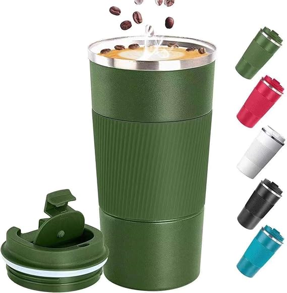 Coffee Cup, Vacuum Reusable Leakproof Double Wall Coffee Cup, Insulation Stainless Steel Eco-Friendly Travel Office Mug for Hot Coffee Tea and Cold Drinks, 17oz/500ml, Green