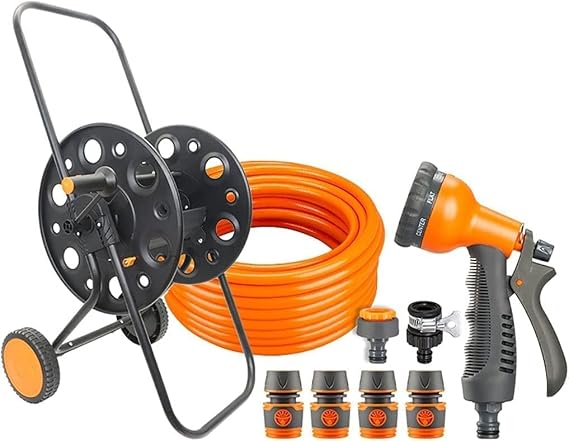 Garden Hose Reels Portable Hose Pipe Reel,Garden Hose Reel Cart with Hose and Wheels, Durable Powder Coat Finish, Yard Water Planting Outdoor Garden Lawn Water Truck(30M Hose)