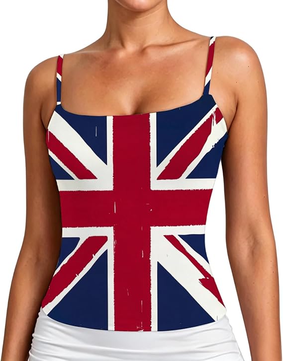 Union Jack Flag Crop Top for Women Sexy Spaghetti Strap Camisole Y2K Going Out Cami Shirt Vest England Great Britain United Kingdom UK Flags Tank Tops