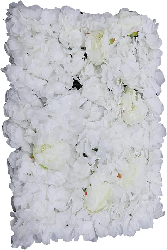 Flower Wall Panel Floral Backdrop, 6 Pcs 24" X 16" Silk Flower Wall Decor, Artificial Faux Rose Panel for Wedding, Party, Home (White Hydrangea)