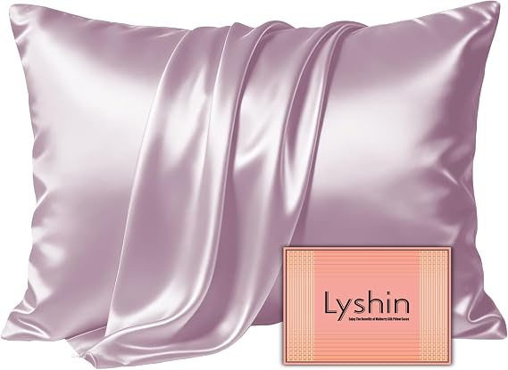 LYSHIN Silk Pillow Cases Standard Size with Hidden Zipper, Haze Blue