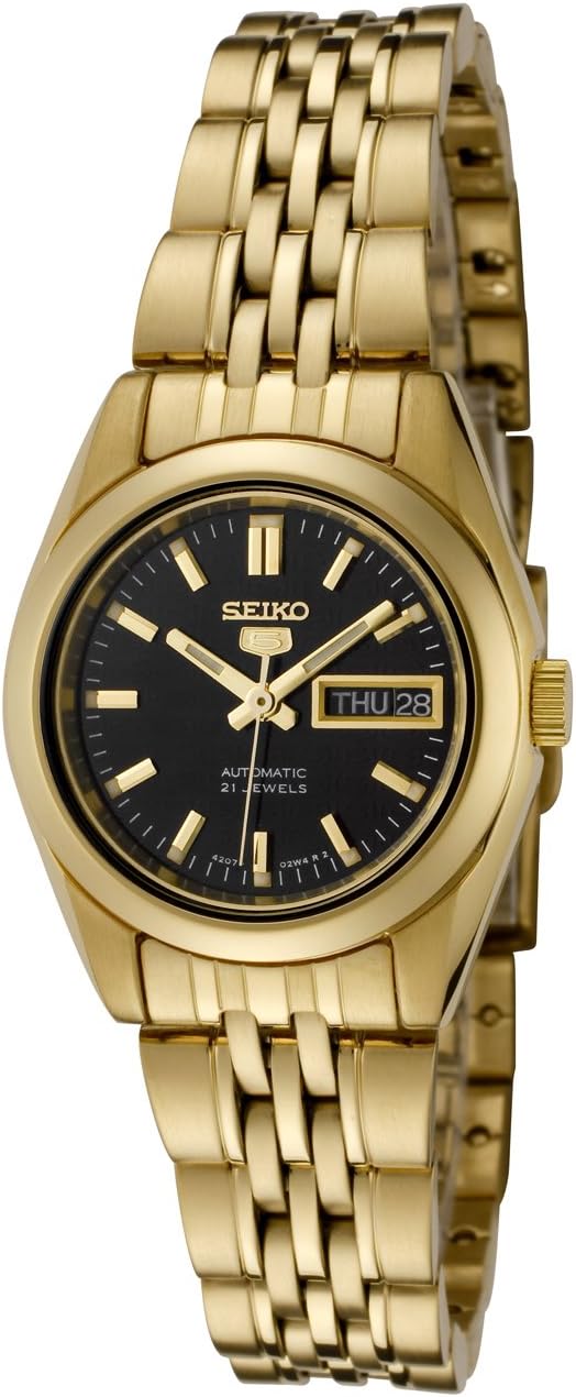 Seiko Women's SYMA40K Seiko 5 Automatic Black Dial Gold-Tone Stainless Steel Watch