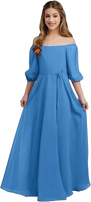 Girls Off Shoulder Junior Bridesmaid Dress for Wedding Chiffon Pageant Flower Girl Dresses Pageant for Teens