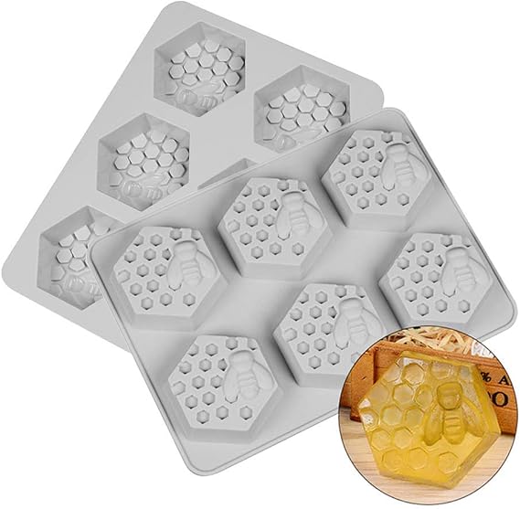 EchoDone 2pcs Bee Honeycomb Silicone Molds for Soap Making | 6 Cavity Cake Candle Muffins Jelly Ice Tube Tray Baking Mold for Homemade Soaps