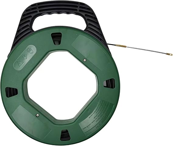 100ft Fiberglass Cable Puller Reel Fish Tape with Box Through Wall Electrical Duct Rodder Wire Cable Puller Threader Fastener 3mm