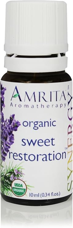 AMRITA Aromatherapy: Sweet Restoration Synergy Essential Oil Blend - USDA Certified Organic Essential Oil Blend of Lavender Extra, Sweet Lavandin, Rosemary Cineol 1.8 - Pure & Undiluted -Size: 10ML