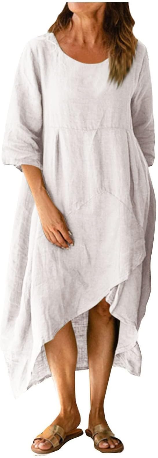 Linen Dresses for Women Casual Summer Maxi Dress Short Sleeve Boho Dress Plus Size Beach Vacation Sundress Clothes