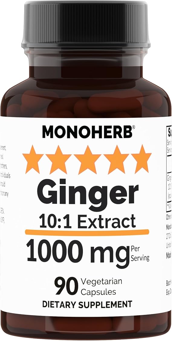MONOHERB Ginger 10:1 Extract - 1000 mg per Serving - Serving Size: 2 Capsules - 45 Servings per Bottle