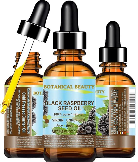 Botanical Beauty BLACK RASPBERRY SEED OIL 100% Pure Natural Undiluted Virgin Unrefined Cold Pressed Carrier Oil for Face, Skin, Hair, Lip, Nails (0.5 Fl Oz 15 ml)