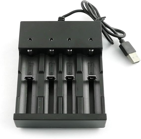 ZYAMY USB Smart Battery Charger 4-Slot 5V for Rechargeable Batteries 3.7V Li-ion 10440, 14500, 16340, 16650, 14650, 13350, 18500, 18650, 26650