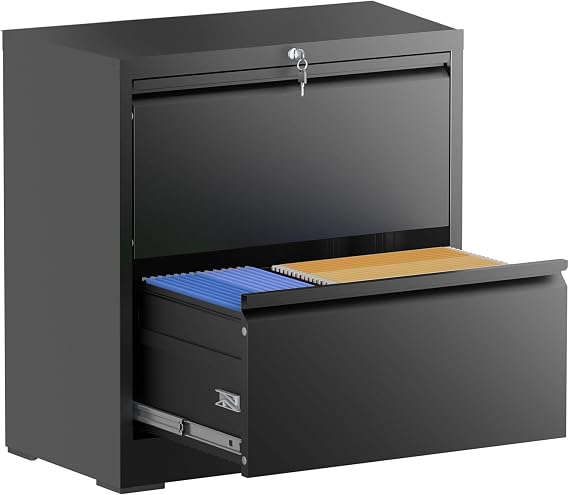 2 Drawer File Cabinet with Lock, 26.8" W Lateral Filing Cabinet | Metal File Cabinet for Home Office, Fits Letter/Legal/A4/F4 Files, Assembly Required, 26.8"W x 28.5"H x 15.7"D, Black