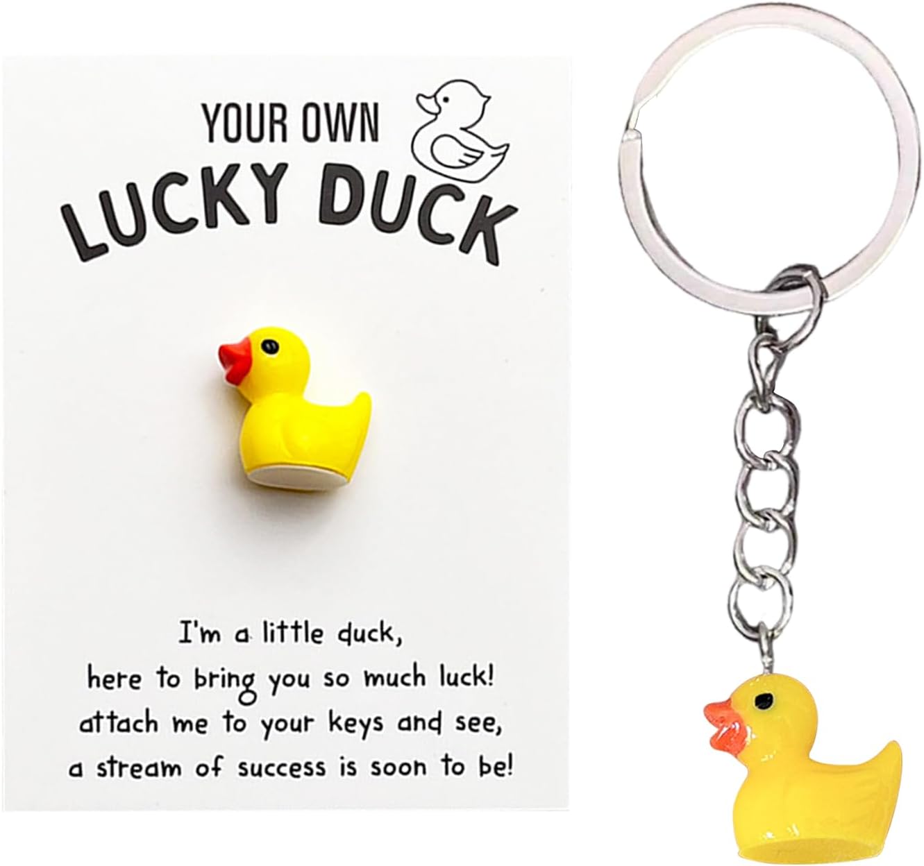 Ethlomoer Cute Duck Keyring - Little Yellow Duck Keychain with Encouragement Card, Pocket Hug & Good Luck Card - Mini Keyring for Women & Kids, Pendant Accessories