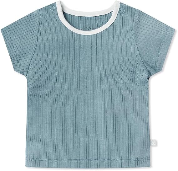 MORI Baby Unisex Ribbed T-Shirt with Shoulder Snap, Bamboo Viscose, Crew Neck for Toddler Boys & Girls