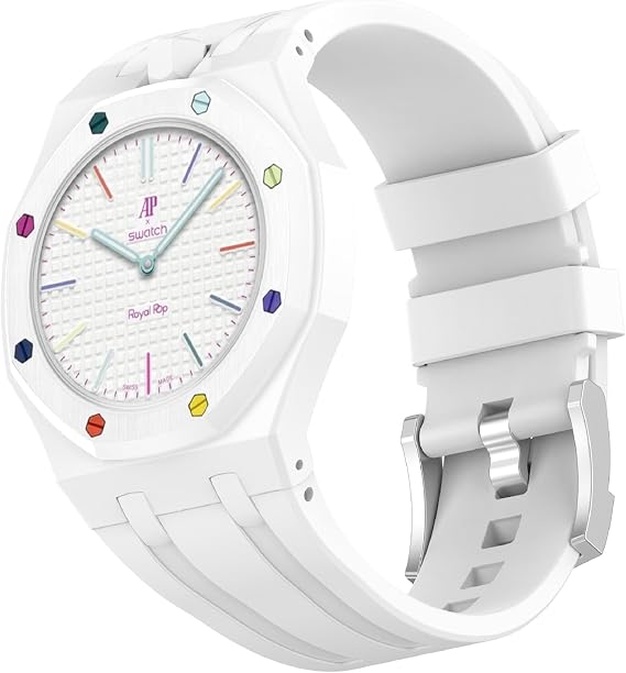 Silicone Strap Compatible with Swatch Royal Pop Lépine, Soft Sport Adjustable Replacement Watch Band, Crown at the 12 o'clock position