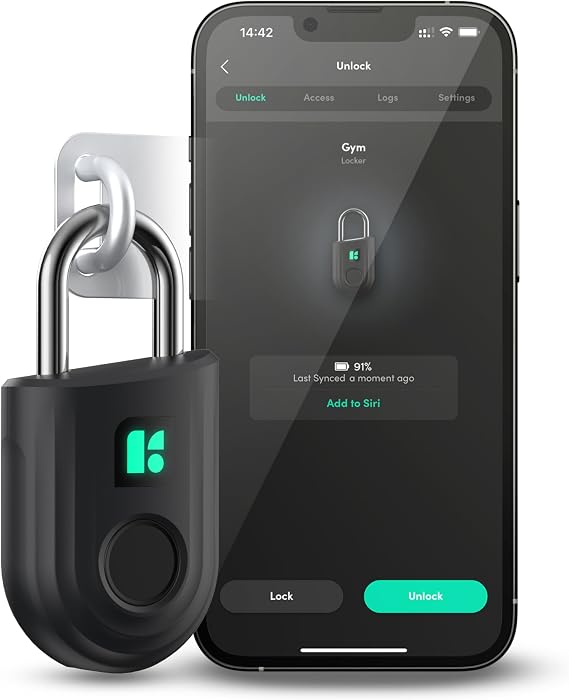 igloohome Padlock Lite Black Keyless Fingerprint Access with Mobile App (iOS, Android) Water Resistant Padlock for Lockers, Homes, and Storage Spaces (Type-C Rechargeable)