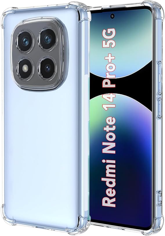 USTIYA Case for Xiaomi Redmi Note 14 Pro Plus 5G Clear TPU Four Corners Military-Grade Protection Cover Transparent Soft funda