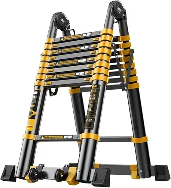 Foldable Ladders Telescopic Ladders with Stabiliser A Frame Aluminium Extension Ladder Multipurpose Climb Ladder Portable Loft Attic for Business Home Work DIY Builder(Size:3.3+3.3=6.6m)