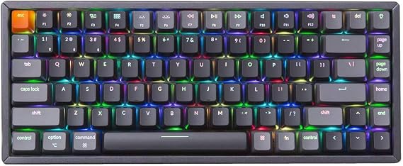 Keychron K2 Wireless Bluetooth/USB Wired Mechanical Keyboard, 84 Keys TKL RGB LED Backlit Aluminum Frame for Mac Windows, Gateron Blue Switch, Version 2