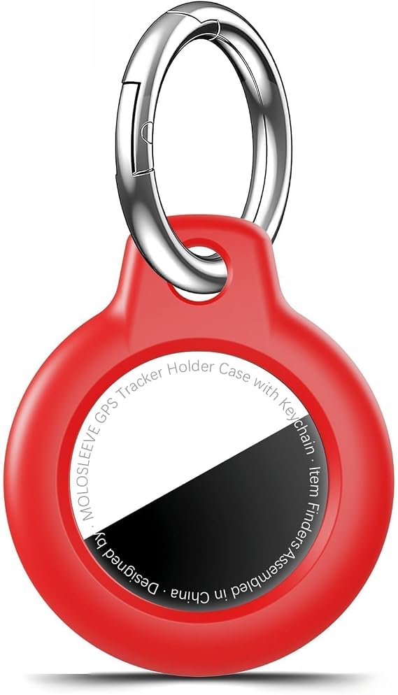 MOLOSLEEVE Case for AirTag 2nd Gen (2026) & 1st Gen, Shockproof Holder Anti-Scratch Protective Cover for Air Tags, Men's Women's Keyrings & Keychains for Keys, Luggage, Bags, Red