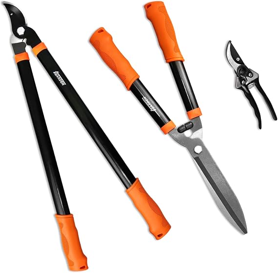 iGarden 3 Piece Combo Garden Tool Set with Lopper, Hedge Shears and Pruner Shears, Tree & Shrub Care Kit...