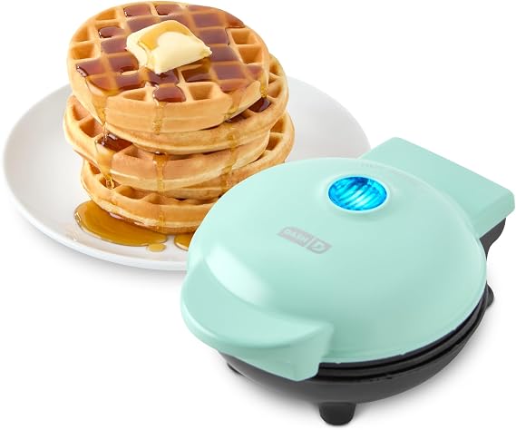 Dash Mini Waffle Maker, Aqua | Small Waffle Iron for Dorms & RVs, Chaffle Maker & Compact Waffle Machine, Mini Waffles for Kids & Families