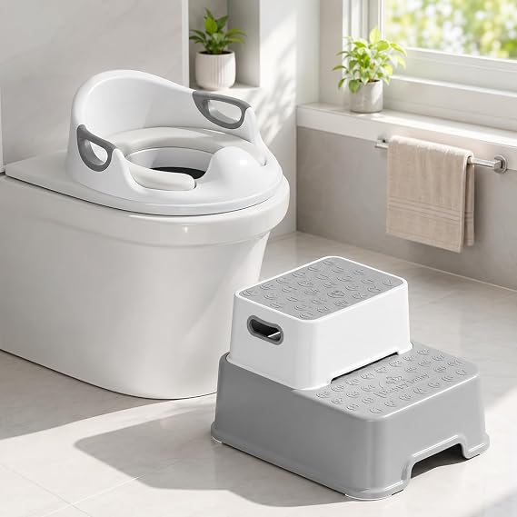 MAMIZO Children's Toilet Seat with Step Stool Children's Toilet Seat with 2 Levels Stool Toilet Seats Children with Stairs Toilet Seat for Children 1-8 Years Soft Cushion and Splash Guard Non-Slip