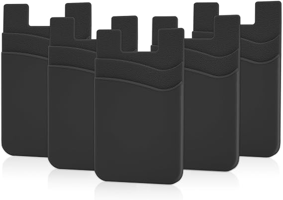 Senose 5 Pack Phone Wallet, Card Holder Back of Phone Stick On Pocket Credit ID Card Sleeve, Strong Adhesive Sticker Cellphone Wallet Compatible for iPhone, Android & Most Smartphones