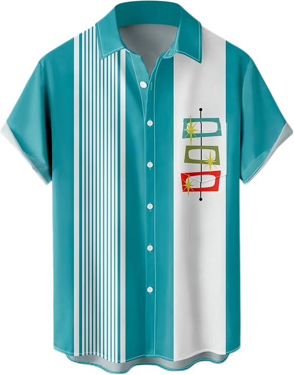 Men's Short Sleeve Button Down Bowling Shirts Hawaiian Casual Printed Summer Regular Fit Beach Aloha Shirt